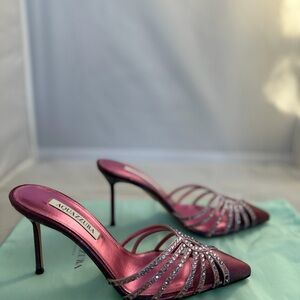 New Aquazzura pink flow mule Crystal Embellished Heels - size 37.5
